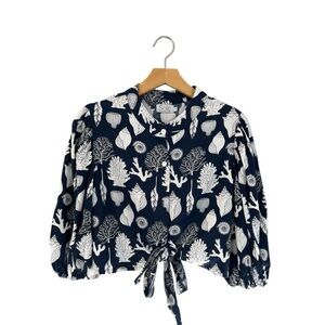Sole By Mare Sole Amore Women's Linen Blend Top Sz Small Blue Under Water Print